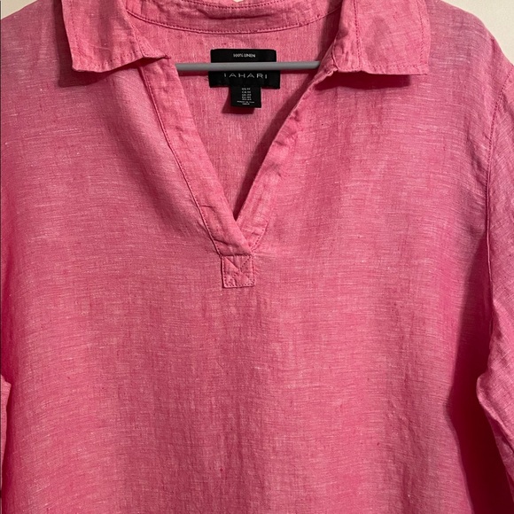 Tahari Linen Pink Collared Tunic Top - Picture 3 of 9